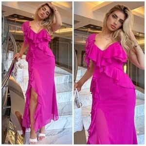 ZARA RUFFLED MIDI SLIP DRESS